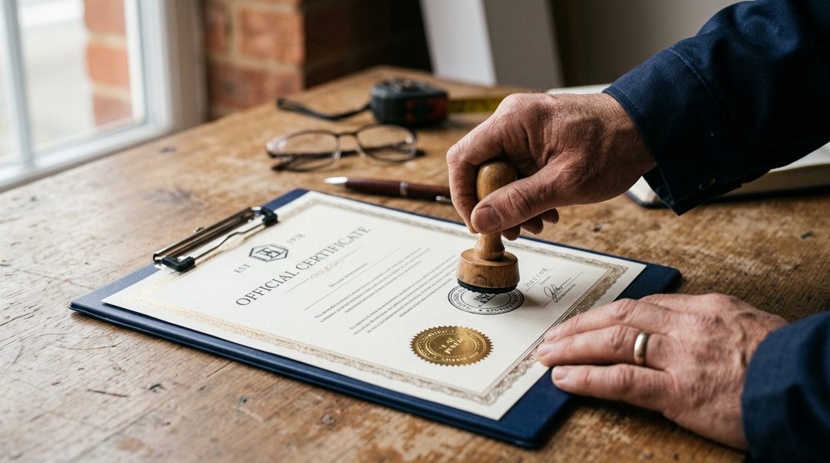 YBMT documentation and certified-safe paperwork for a termite repair